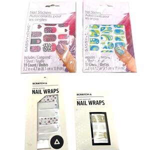 Set of 4 assorted Scratch limited edition nail wraps Leopard Geometric Groovy